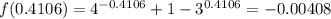f(0.4106)=4^{-0.4106}+1-3^{0.4106}=-0.00408