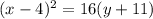 (x-4)^2=16(y+11)