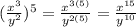 (\frac{x^3}{y^2} )^5=\frac{x^{3(5)}}{y^{2(5)}} =\frac{x^{15}}{y^{10}}