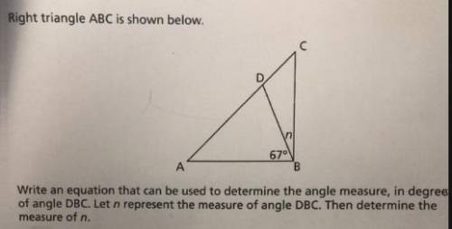 Write an equation that can be used to determine the angle measure, in degrees, of angle dbc. let enr