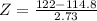 Z = \frac{122 - 114.8}{2.73}