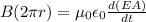 B(2\pi r) = \mu_0 \epsilon_0 \frac{d(EA)}{dt}