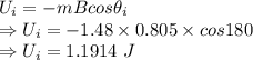 U_i=-mBcos\theta_i\\\Rightarrow U_i=-1.48\times 0.805\times cos180\\\Rightarrow U_i=1.1914\ J