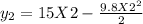 y_{2} = 15 X 2 - \frac{9.8 X2^2}{2}
