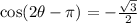 \cos(2\theta-\pi)=-\frac{\sqrt{3}}{2}