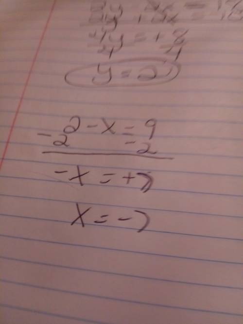 What is the x coordinate of the solution for the system of equations ?  y-x=9 10+2x= -2y x=?