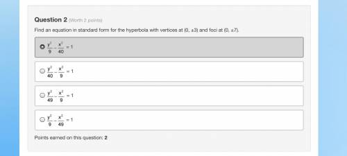 Find an equation in standard form for the hyperbola with vertices at (0, ±3) and foci at (0, ±7)