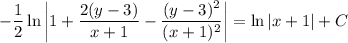-\dfrac12\ln\left|1+\dfrac{2(y-3)}{x+1}-\dfrac{(y-3)^2}{(x+1)^2}\right|=\ln|x+1|+C