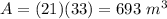 A=(21)(33)=693\ m^3