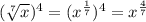 (\sqrt[7]{x})^{4}=(x^{\frac{1}{7}})^{4}=x^{\frac{4}{7}}