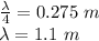 \frac{\lambda}{4} = 0.275~m\\\lambda = 1.1~m