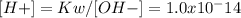 [H+]= Kw/ [OH-]= 1.0x 10^-14