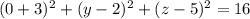 (0+3)^2+(y-2)^2+(z-5)^2=16