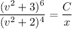 \dfrac{(v^2+3)^6}{(v^2+2)^4}=\dfrac Cx