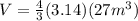 V=\frac{4}{3} (3.14) (27m^3)