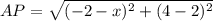 AP = \sqrt{(-2 - x)^2 + (4 - 2)^2}