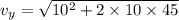v_y=\sqrt{10^2+2\times 10\times 45}