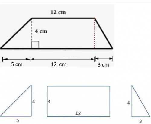 Find the area of the trapezoid by decomposing it into other shapes. a) 56 cm2 b) 60 cm2 c) 64 cm2 d)