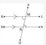 Maria drew two parallel lines kl and mn intersected by a transversal pq, as shown below:  two parall