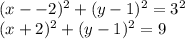 (x--2)^2 + (y-1)^2 = 3^2\\(x+2)^2 + (y-1)^2 = 9