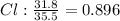 Cl: \frac{31.8}{35.5} =0.896