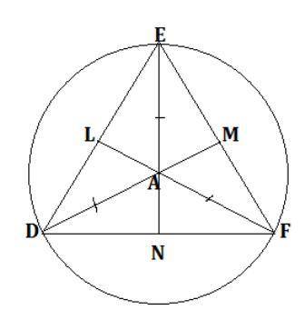 Point a is inside triangle e d f. lines are drawn from the points of the triangle to point a. lines