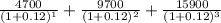 \frac{4700}{(1+0.12)^1} +\frac{9700}{(1+0.12)^2} +\frac{15900}{(1+0.12)^3}