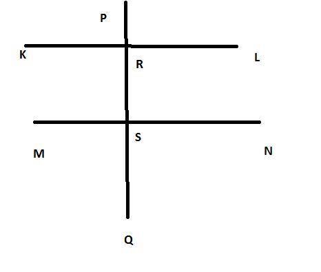 Maria drew two parallel lines, kl and mn, intersected by a transversal pq, as shown below:  which fa