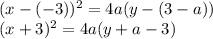 (x-(-3))^{2}=4a(y-(3-a))\\(x+3)^{2}=4a(y+a-3)\\
