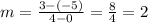 m=\frac{3-(-5)}{4-0}=\frac{8}{4}=2