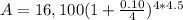 A=16,100(1+\frac{0.10}{4})^{4*4.5}