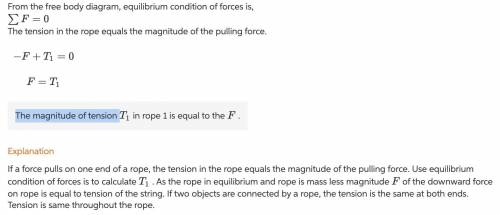 According to the first rule, if a force pulls on one end of a rope, the tension in the rope equals t