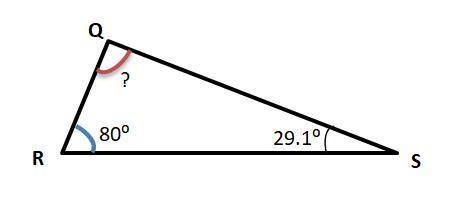 In triangle qrs the measure of angle rsq is 29.1 and the measure of angle qrs is 80 degrees. what is