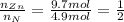 \frac{n_{Zn}}{n_N}} = \frac{9.7 mol}{4.9 mol} = \frac{1}{2}