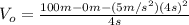 V_{o}=\frac{100 m-0 m-(5 m/s^{2})(4 s)^{2}}{4 s}