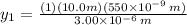 y_{1}= \frac{(1)(10.0m)(550\times10^{-9}\,m)}{3.00\times10^{-6}\,m}