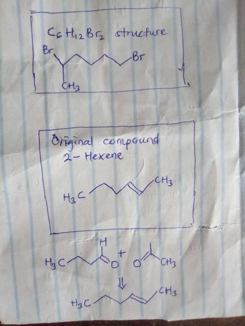Acompound c6h12 reacts instantly withaqueous br2 to give a dibromidec6h12br2. on ozonolysis, theorig