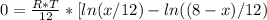 0=\frac{R*T}{12}*[ln (x/12)-ln ((8-x)/12)