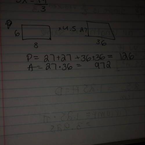 What is the area and perimeter of 6 and 8 with a scale factor of 4.5