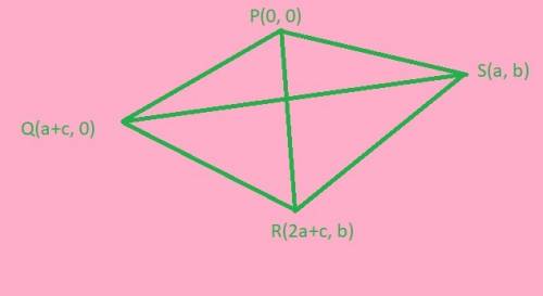 33. in quadrilateral pqrs, the coordinates are p(0, 0), q(a + c, 0), r(2a + c, b), and s(a, b). how