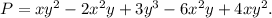P=xy^2-2x^2y+3y^3-6x^2y+4xy^2.