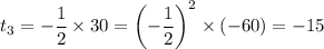 t_3=-\dfrac12\times30=\left(-\dfrac12\right)^2\times(-60)=-15