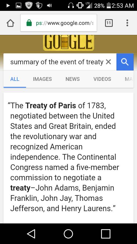 Summary of the event of treaty of paris?