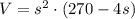 V=s^2\cdot (270-4s)
