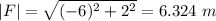 |F|=\sqrt{(-6)^2+2^2}=6.324\ m