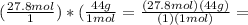 (\frac{27.8mol}{1})*(\frac{44g}{1mol}=\frac{(27.8mol)(44g)}{(1)(1mol)}=