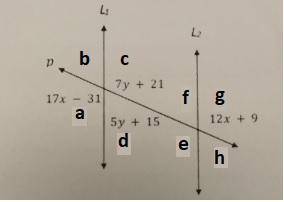 Determine the values of x and y in the diagram and use them to determine the measures of the eight a