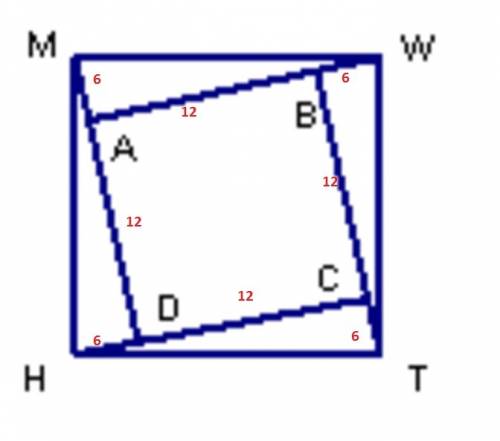 The sides of square abcd are extended by the sides of equal length to form square mwth. if ma = 6 an