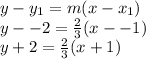 y -y_1 = m(x-x_1)\\y --2 = \frac{2}{3}(x --1)\\y + 2 = \frac{2}{3}(x+1)\\