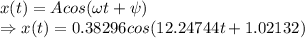 x(t)=Acos(\omega t+\psi)\\\Rightarrow x(t)=0.38296cos(12.24744 t+1.02132)
